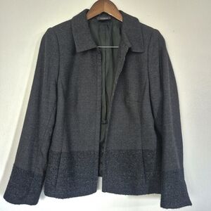 Akris Wool Alpaca Soft Jacket Charcoal Hook And Eye Closure Size 12
